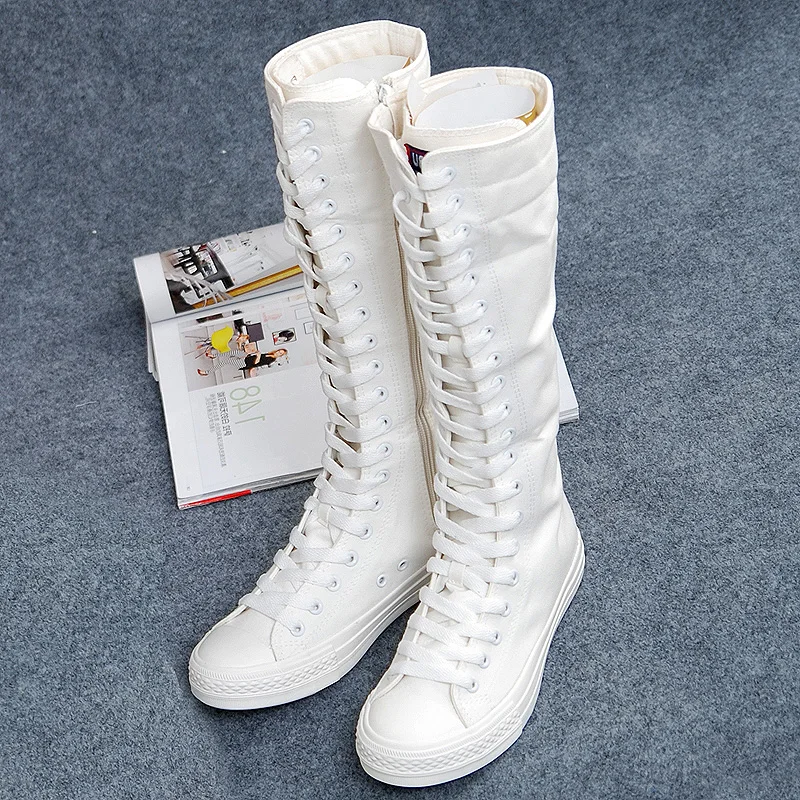 Весенне Осенняя обувь очень длинная парусиновая на высоком каблуке хлопковая