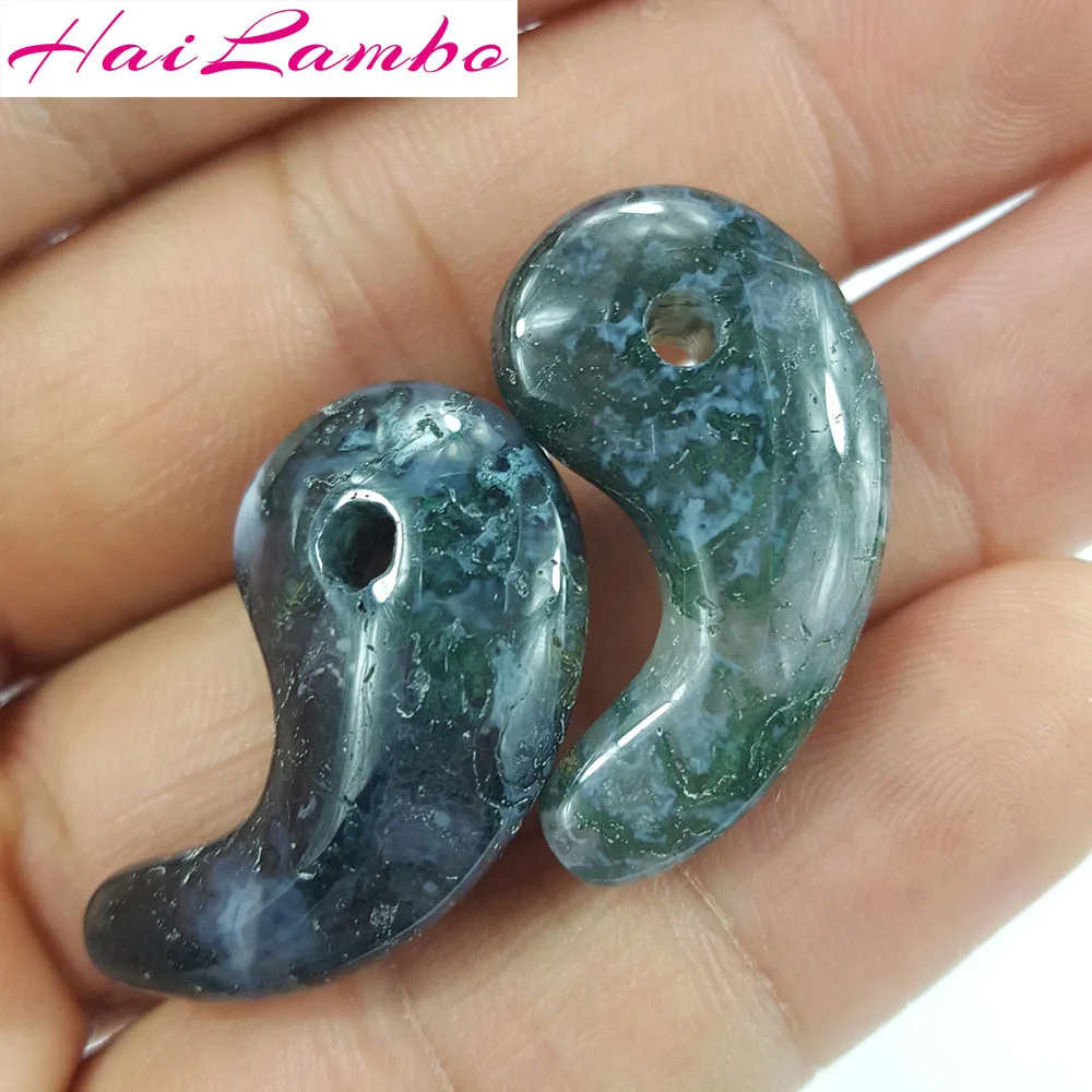 

10x HaiLambo Moss Agates Hand Carved Magatama Pendant Comma Bead Classic Amulet for Making Jewelry Pendants Bead for Gift GY08#