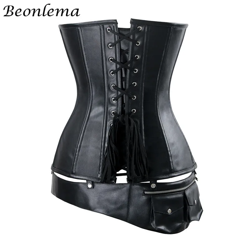 Plus Size Corset Women Black Faux Leather Steampunk Gothic Bustier 2018 Sexy Corsets And Bustiers S-6Xl | Женская одежда