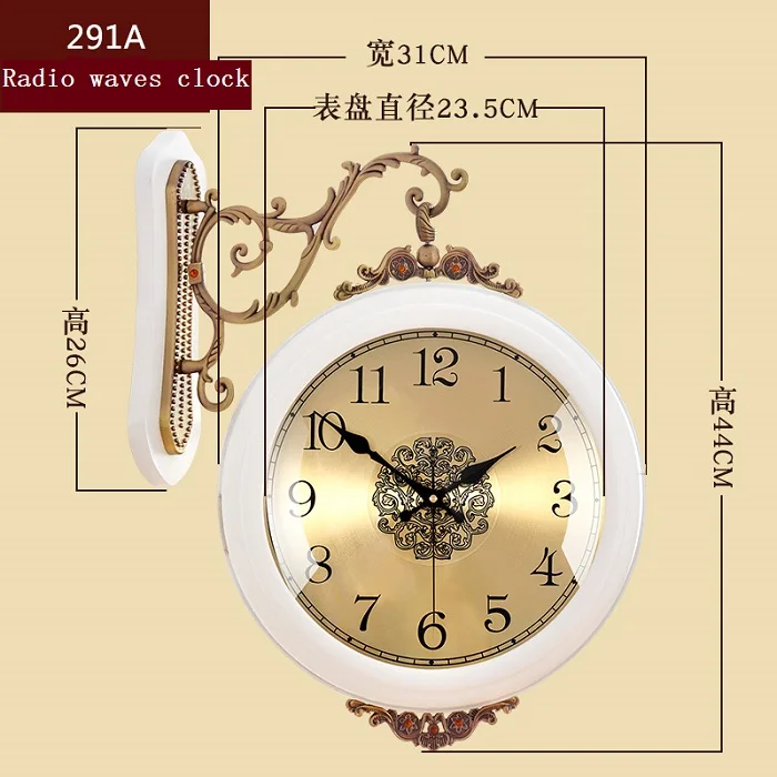 Meijswxj двухсторонний настенные часы Saat Reloj часы Relogio де parede обои Saati Ретро Вуд радиоволн настенные часы немой часы - Цвет: Radio waves clock