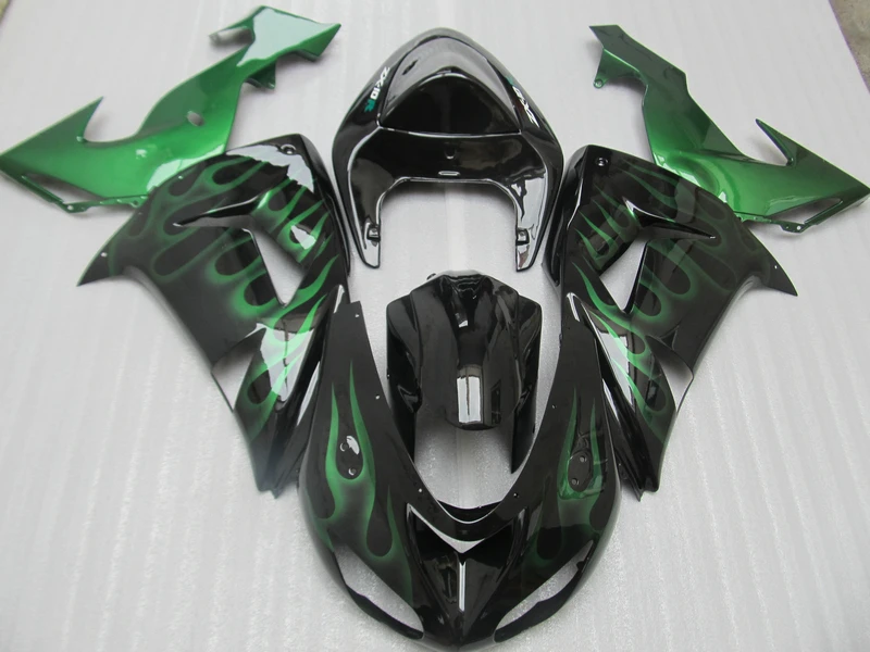 Высококачественные комплекты обтекателей для Kawasaki ZX10R 2006 2007 зеленое пламя в