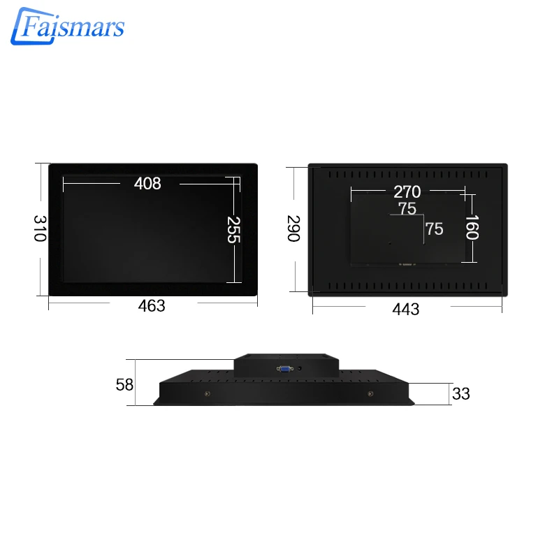 

M190W-RFR/ Faismars Factory Price 19 Inch Metal Casing Widescreen Rack Mount Industrial Touch Monitor With VGA DVI HDMI Inputs