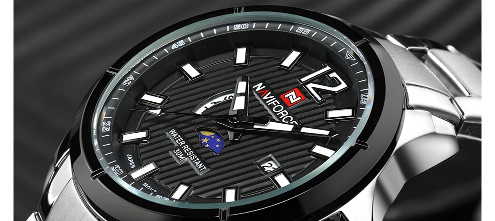 Naviforce Для мужчин Спортивные часы Бизнес кварцевые часы Нержавеющая сталь группа Водонепроницаемый Роскошные Группа Наручные часы Relogio Masculino