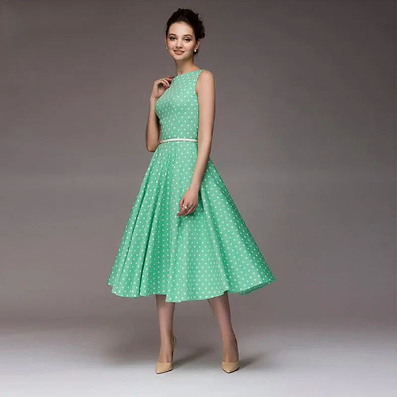 2019 женское винтажное платье Летнее новое без рукавов с круглым вырезом Vestidos