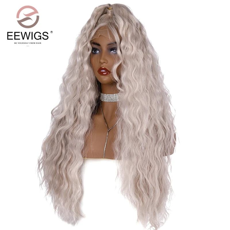 EEWIGS, парик для косплея, платиновый блонд, парик на кружеве, серебристые волосы с конским хвостом, термостойкие синтетические парики для черных женщин