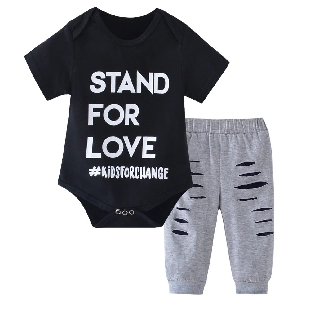 Summer Newborn Baby Girl Clothes 2020 New Baby Boy Clothing Set Kid T Shirt Tops Ripped Hole Pants Clothes Outfits Set