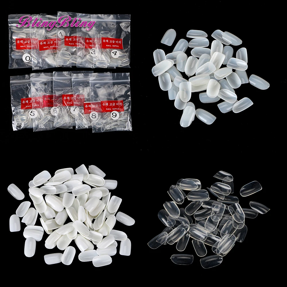 500 шт./пакет ногтей круглый конец овальные ясно натуральный белый накладные ногти