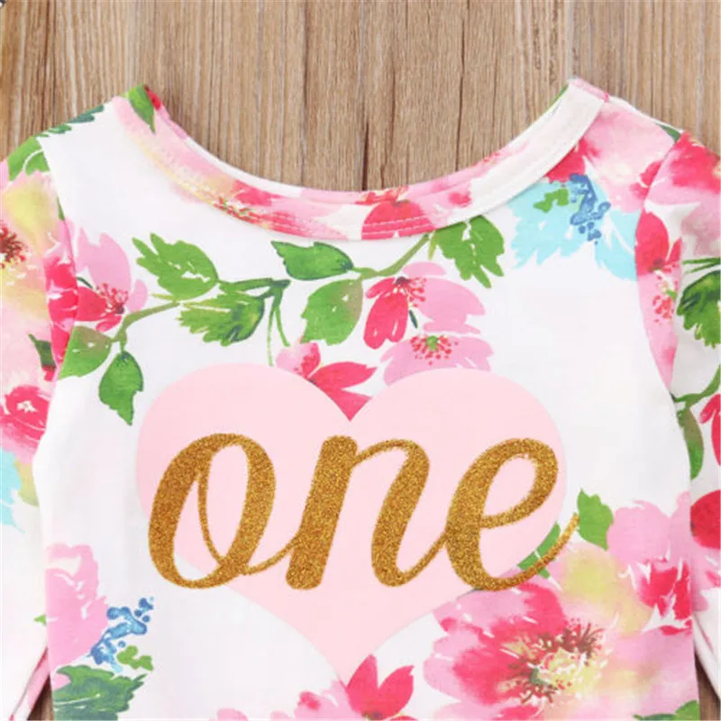 2018 Cute Pink Newborn Infant Kids Baby Girls Floral One Tops Long Sleeve Romper Tulle Tutu Dress Outfits Set 0-24M | Детская одежда и