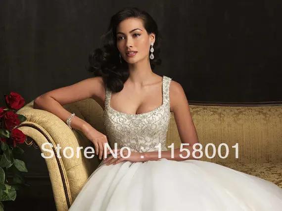 Wedding Dresses Casual Cocktail Weddings Classy Retro A-Line Floor-Length Court Train Beading Scalloped Spaghetti 2015 Discount | Свадьбы и