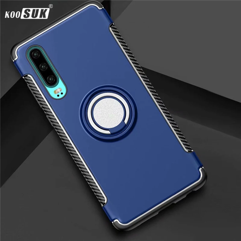 Чехол для Huawei P30 полное кольцо магнетизм держатель TPU + PC задняя крышка телефона