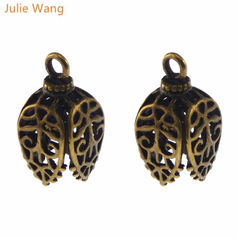 Julie Wang 8PCS Copper Antique Bronze Hollow-Pattern Pendant Lampshade Charms Handmade Fashion Jewelry Finding 17*11*11MM 05745 | Украшения