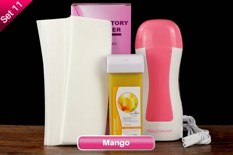 Set 11 Mango Эпилятор воскоплав Набор восковых нагревателей, удаления волос, расплав воска, эпилятор женский 110 В/220-240 В, эпилятор для бровей лица, бритвенный безболезненный, 100 г, восковые полоски для депиляции - Цвет: Set 11 Mango