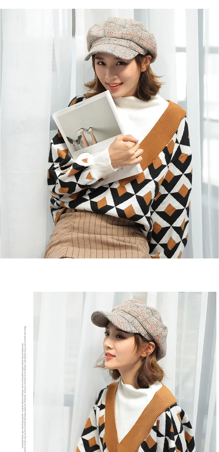 New Fashion Autumn Winter Beret hat Women Ladies Octagonal Newsboy Cap Female Vintage Plaid Artist Painter Beret Hat