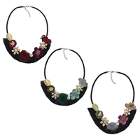 romanticcute fashion multilayer fringe charm tassel pendant fabric metal flower pompon choker necklaces for women party jewelry