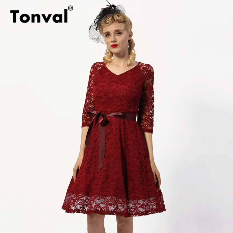 Женское винтажное платье Tonval вечернее с цветочным принтом и длинным рукавом 3/4