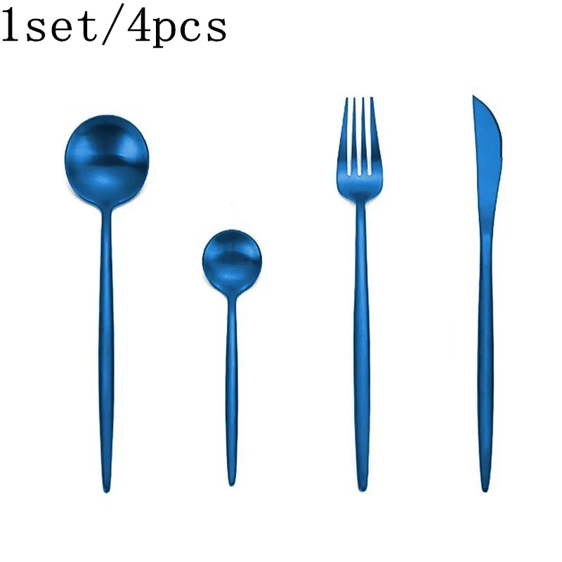 1set blue Hoomall 24 шт./компл. черный посуда набор посуды 304 Нержавеющая сталь столовые приборы посуда набор Кухня поставки вечерние вилка в западном стиле, комплект - Цвет: 1set blue