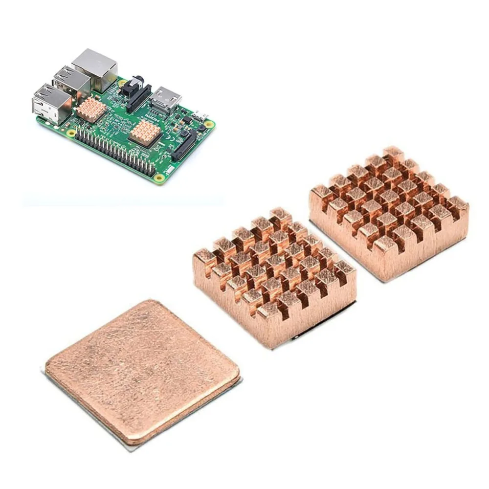 Для Raspberry Pi 3 Model B радиатора (2 шт. Чистая медь + 1 алюминиевый радиатор) Охлаждение