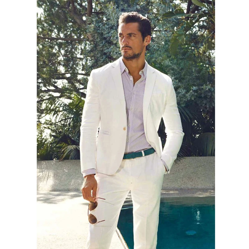 Летний Пляжный пиджак брюки цвета слоновой кости современный дизайн льняной для