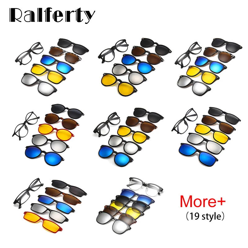 Ralferty Magnet Sunglasses Men Women 2020 Luxury Brand Male Polarized UV400 High Quality 5 in 1 Clip On Grade Glasses Frame