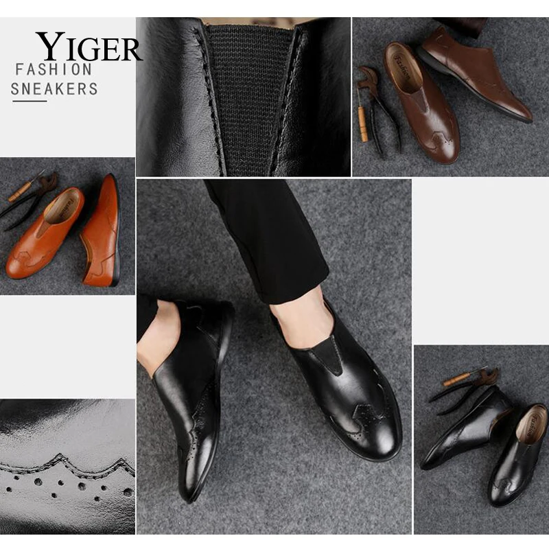 Мужские лоферы YIGER мягкие из натуральной кожи без шнуровки для повседневной