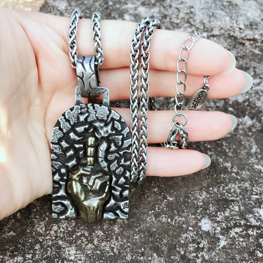 Collares Largos De Moda 2018 модная Ювелирная цепочка трещины средний палец камень ожерелье