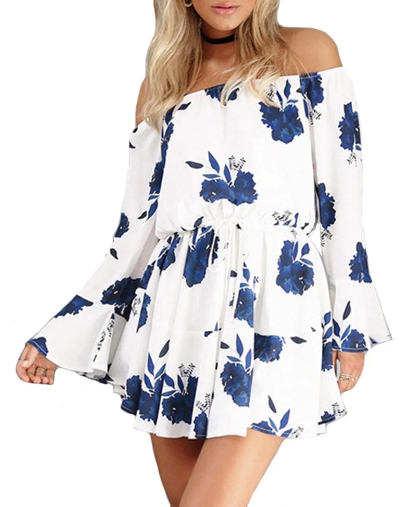 Женское мини-платье Hitmebox модное с открытыми плечами рукавами-фонариками и