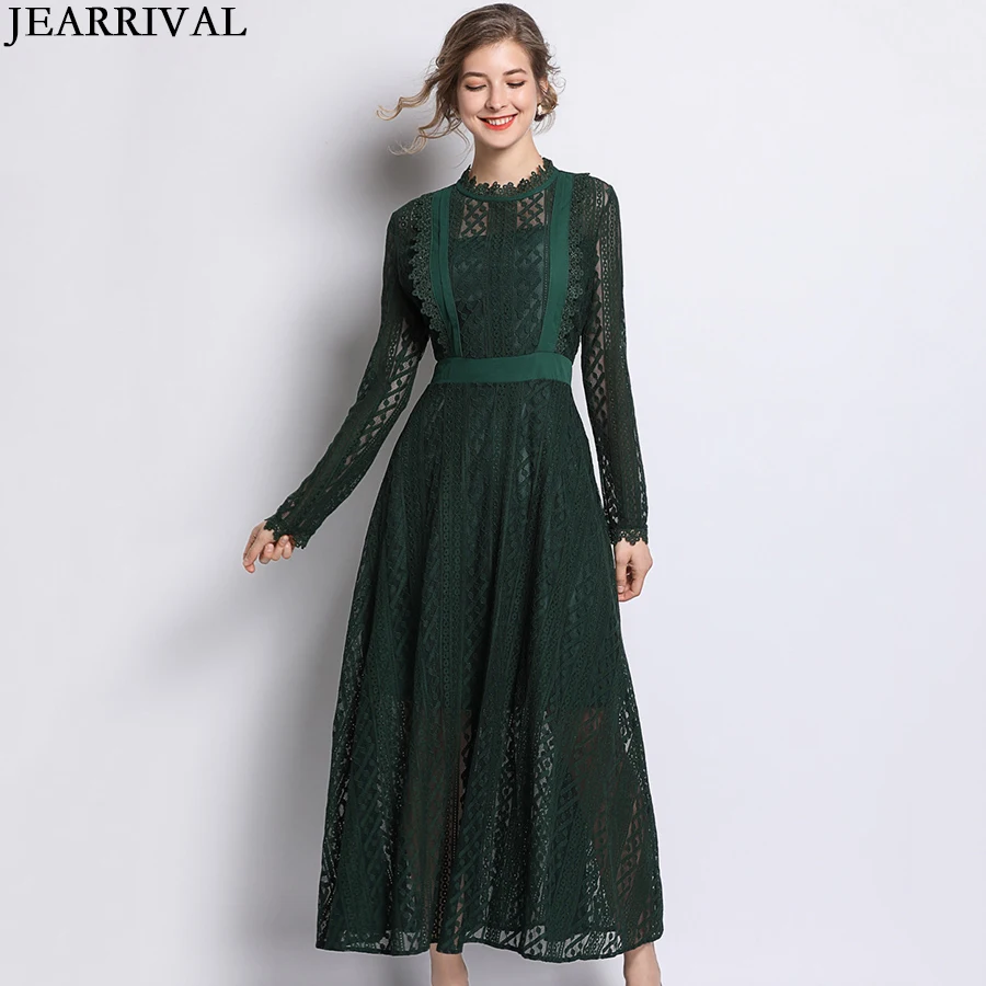 Женское кружевное платье в винтажном стиле joarrival темно зеленое Повседневное