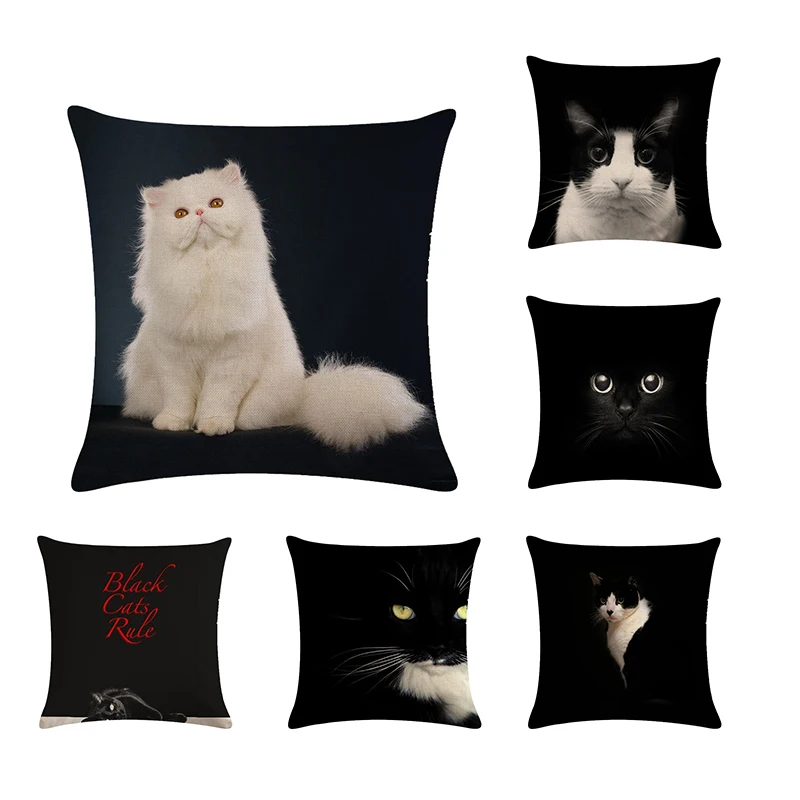 Чехол для подушки из хлопка и льна с черным котом черный чехол дивана кровати