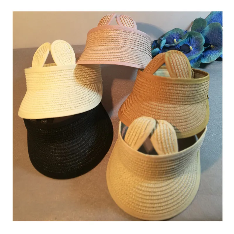 Детская соломенная шляпа с милыми кроличьими ушками летняя детская Пустая Шляпа