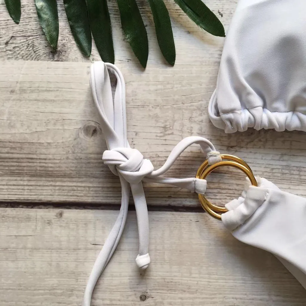 Женский купальник бикини SAGACE однотонный на бретельках с вырезом и подкладкой