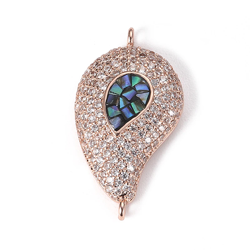 25*14mm Micro Pave CZ Luxury Natural Abalone Shell Craft Jewelry Drop-shape Charm bracelet connector for DIY Accessories | Украшения и