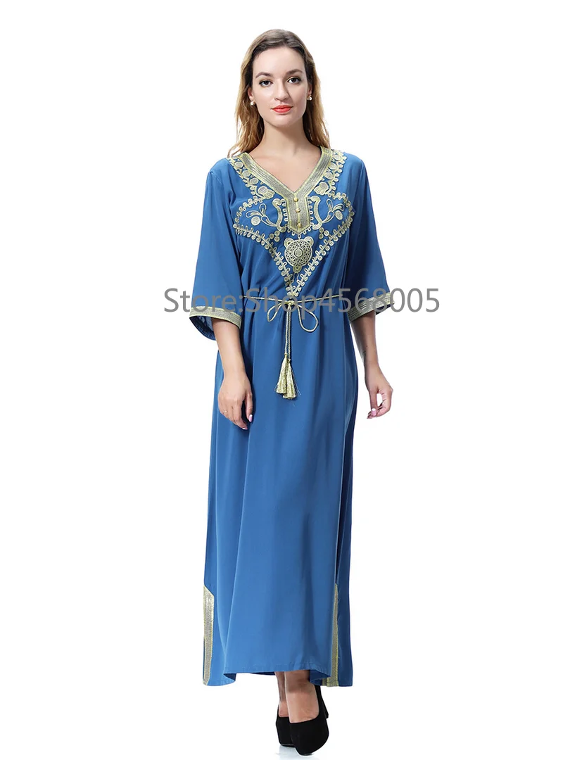 Элегантный мусульманин abaya Макси платье с вышивкой длинные халаты Туника