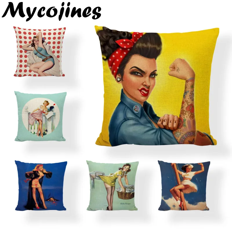 Чехол на подушку в стиле ретро очаровательный женский фон 45*45 см красный горошек