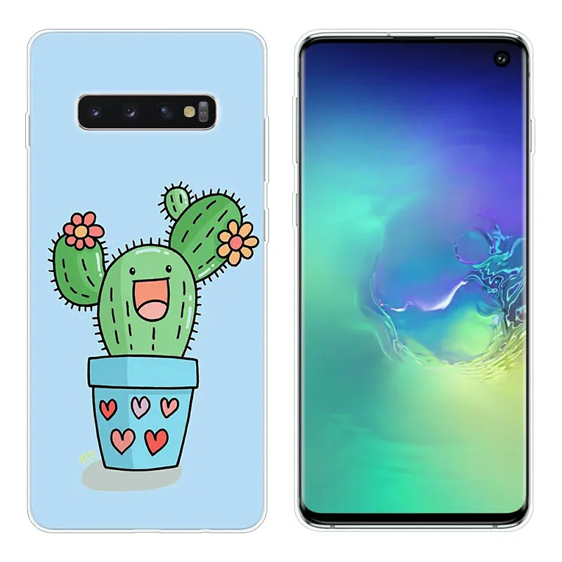 Мягкий силиконовый чехол С КАКТУСОМ и листьями растений для Samsung Galaxy S10 S9 S8 Plus S7 Edge