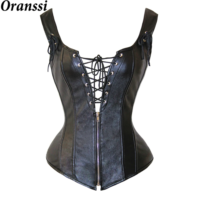 Искусственная кожа корсет Для женщин талия Поддержка сексуальный молния Overbust со
