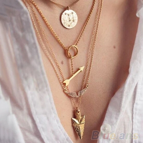Новый Дизайн Многослойный Набор Punk Gold Angel Wings Стрелки Collares Ожерелье 1P17 | Украшения
