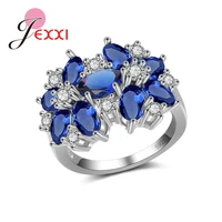 romantic 2 flower shape blue stone rings for lovely women lovers 925 100 pure sterling silver jewelry engagement products