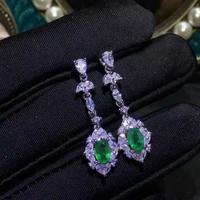 shilovem 925 sterling silver real natural emerald stud earrings classic fine jewelry women wedding wholesale jce040618agml