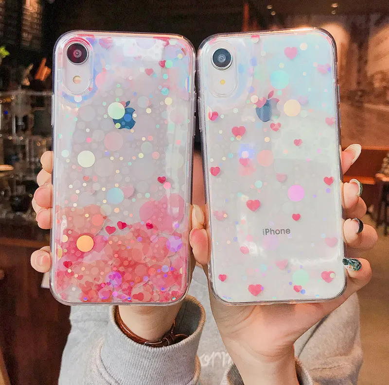 Boucho Colorful Glitter Heart-shaped Phone Case For iphone XS MAX XR X Cases Fashion Soft Cover 7 8 6 6s plus |