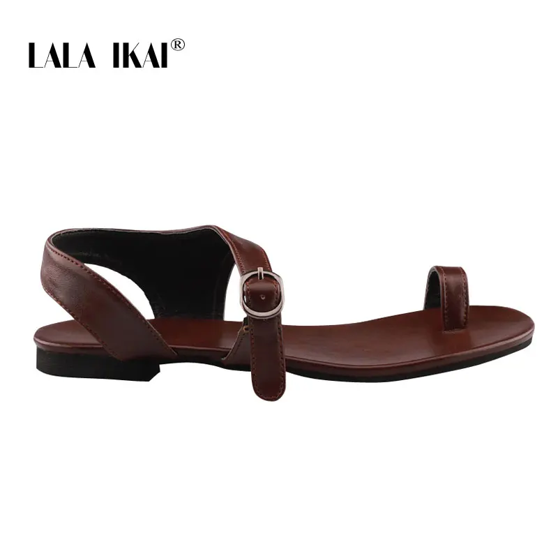 Khaki LALA IKAI/женские сандалии; сезон лето; пляжные сандалии-гладиаторы с пряжкой и ремешком из искусственной кожи; женские сандалии на плоской подошве; женские сандалии; 014A3362-45 - Цвет: Khaki