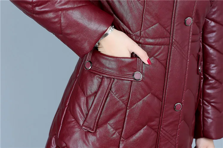 Winter Soft Leather Thicken Warm Jacket Women New PU Parka Large Fur Collar Coats Female Long Parkas Outerwear Large Size 6XL