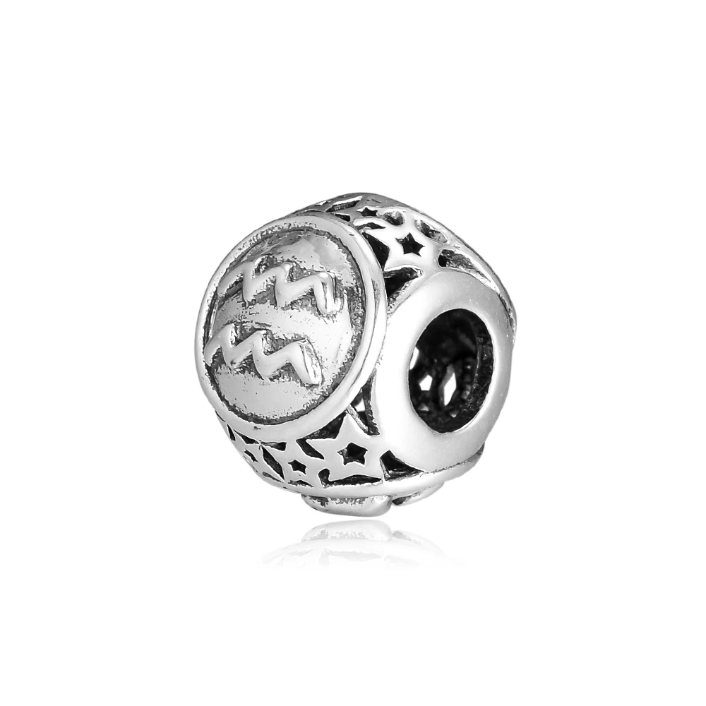Подходит для браслетов Pandora Aquarius Star Sign Charms 100% серебряные бусины 925 пробы