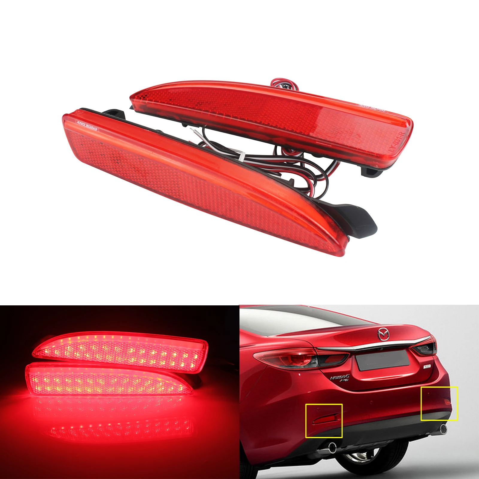 

ANGRONG 2X Rear Bumper Reflector LED Tail Stop Brake Light For Mazda 2 3 5 6 DY Axela Atenza