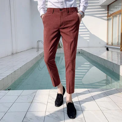 Picture Red Pants Костюм брюки мужские офисные брюки для мужчин платье брюки длина голеностопного сустава Social Parfum Homme обтягивающий официальный брюки одежда - Color: Picture Red Pants