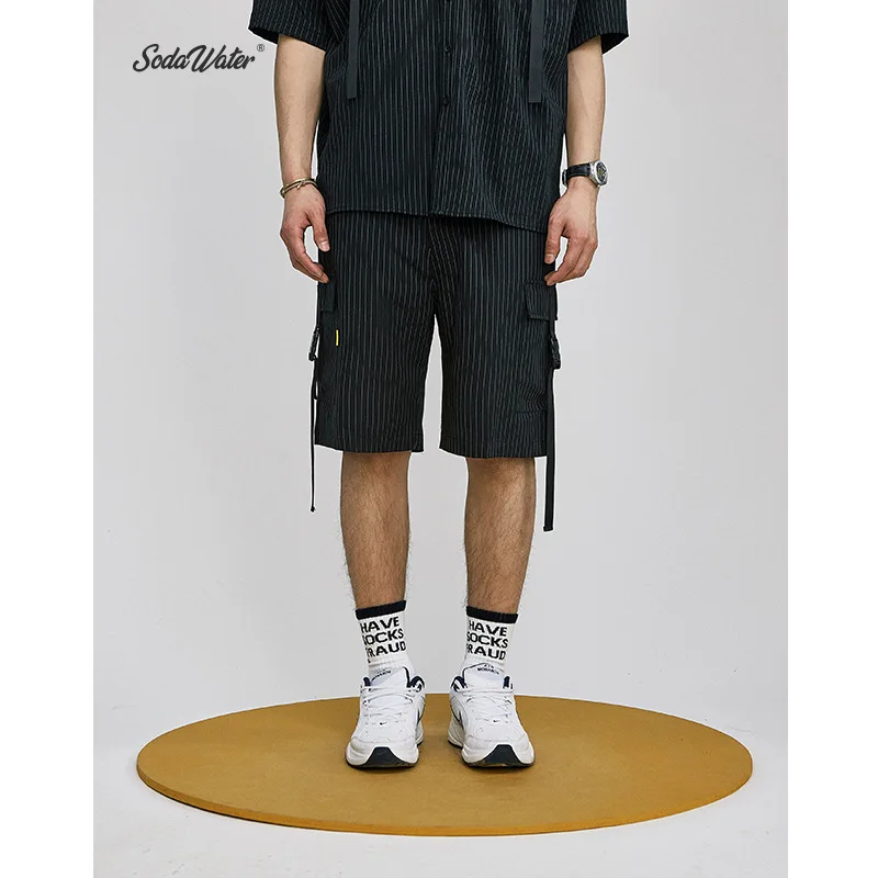 Мужские полосатые шорты-карго в стиле рок хип-хоп повседневные свободные брюки