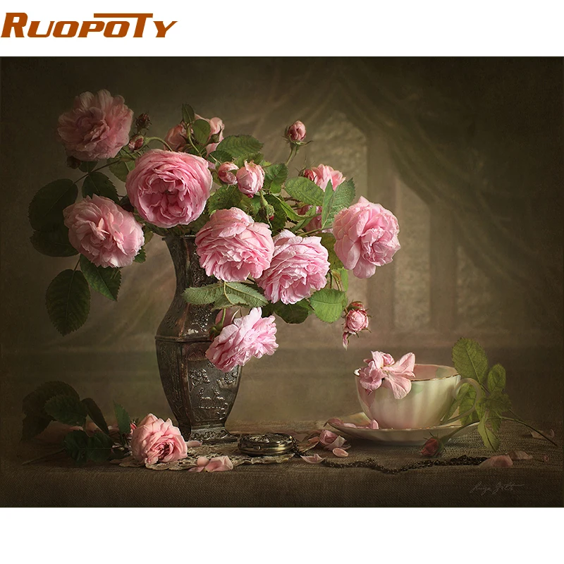 RUOPOTY рамка цветок камелии европейская абстрактная масляная краска DIY Цифровая