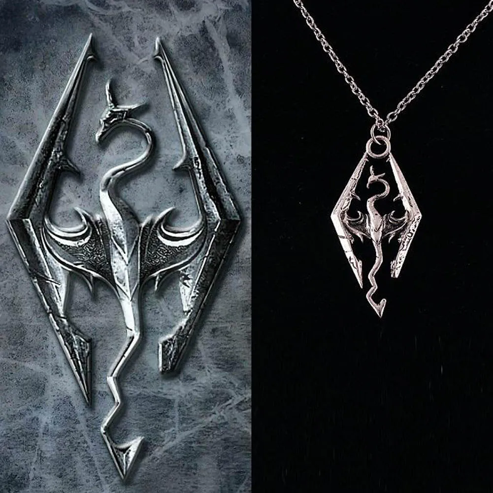 Ожерелье с подвесками в форме динозавров Skyrim Elder Scrolls Dragon Подвески винтажное ожерелье для мужчин/wo мужские ювелирные изделия