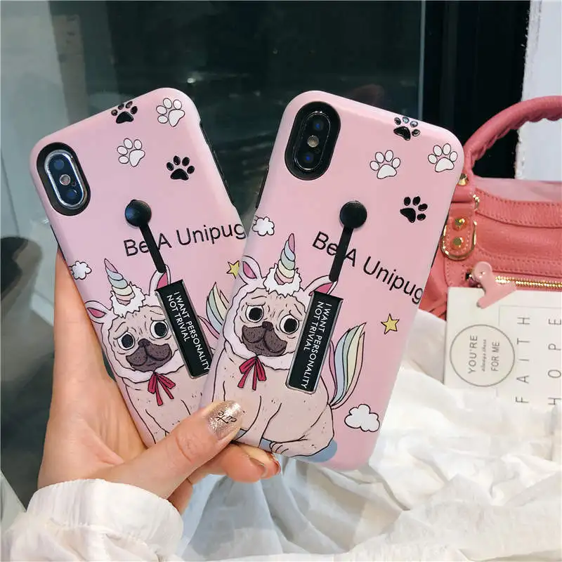 Rainbow Puppy Dog Relief Hide Stand Holder Case for Apple iPhone X XR Finger Ring TPU Back Cover 6S 7 8 Plus XS Max |