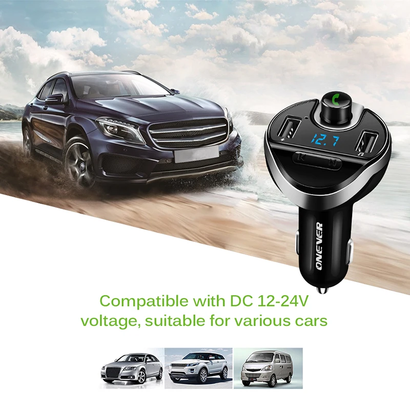 Автомобильный MP3 аудио плеер Onever с Bluetooth fm-передатчиком, беспроводной модулятор, автомобильный комплект, громкая связь, TF слот, 2 usb порта