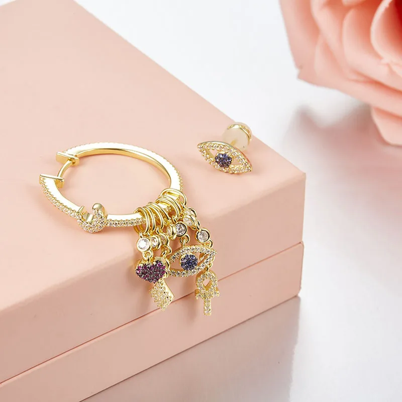 Женские асимметричные серьги SLJELY из стерлингового серебра 925 пробы с цирконием и